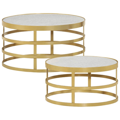 Set Tavolini da Salotto 2 pz Marmo Ottone e Bianco