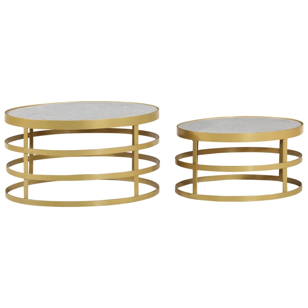 Set Tavolini da Salotto 2 pz Marmo Ottone e Bianco