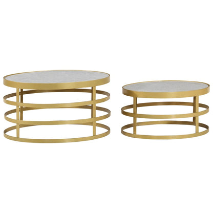 Set Tavolini da Salotto 2 pz Marmo Ottone e Bianco
