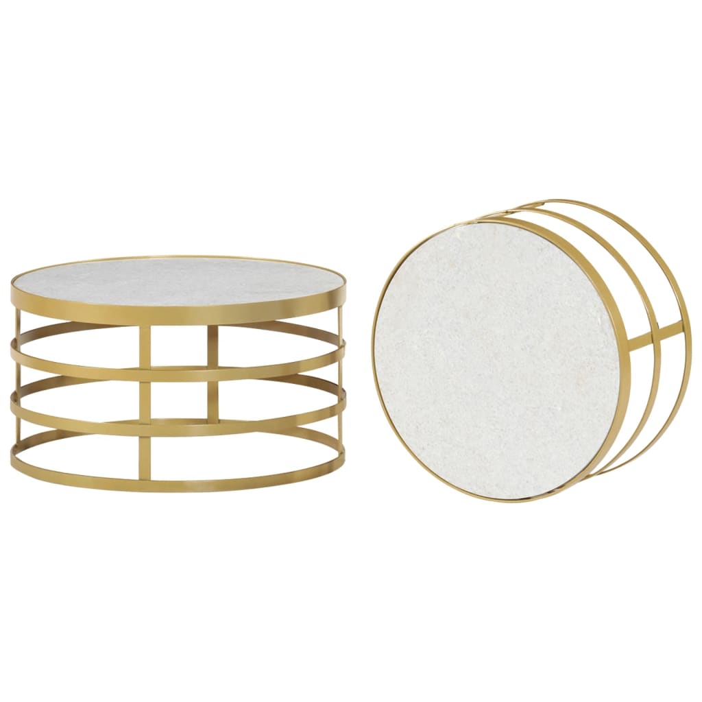 Set Tavolini da Salotto 2 pz Marmo Ottone e Bianco