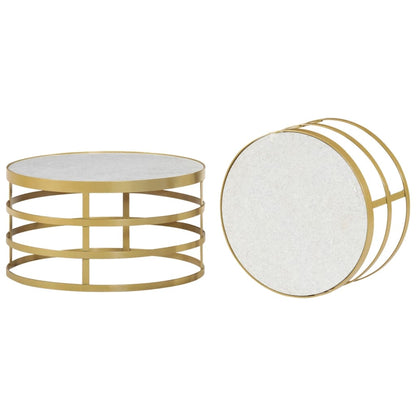 Set Tavolini da Salotto 2 pz Marmo Ottone e Bianco