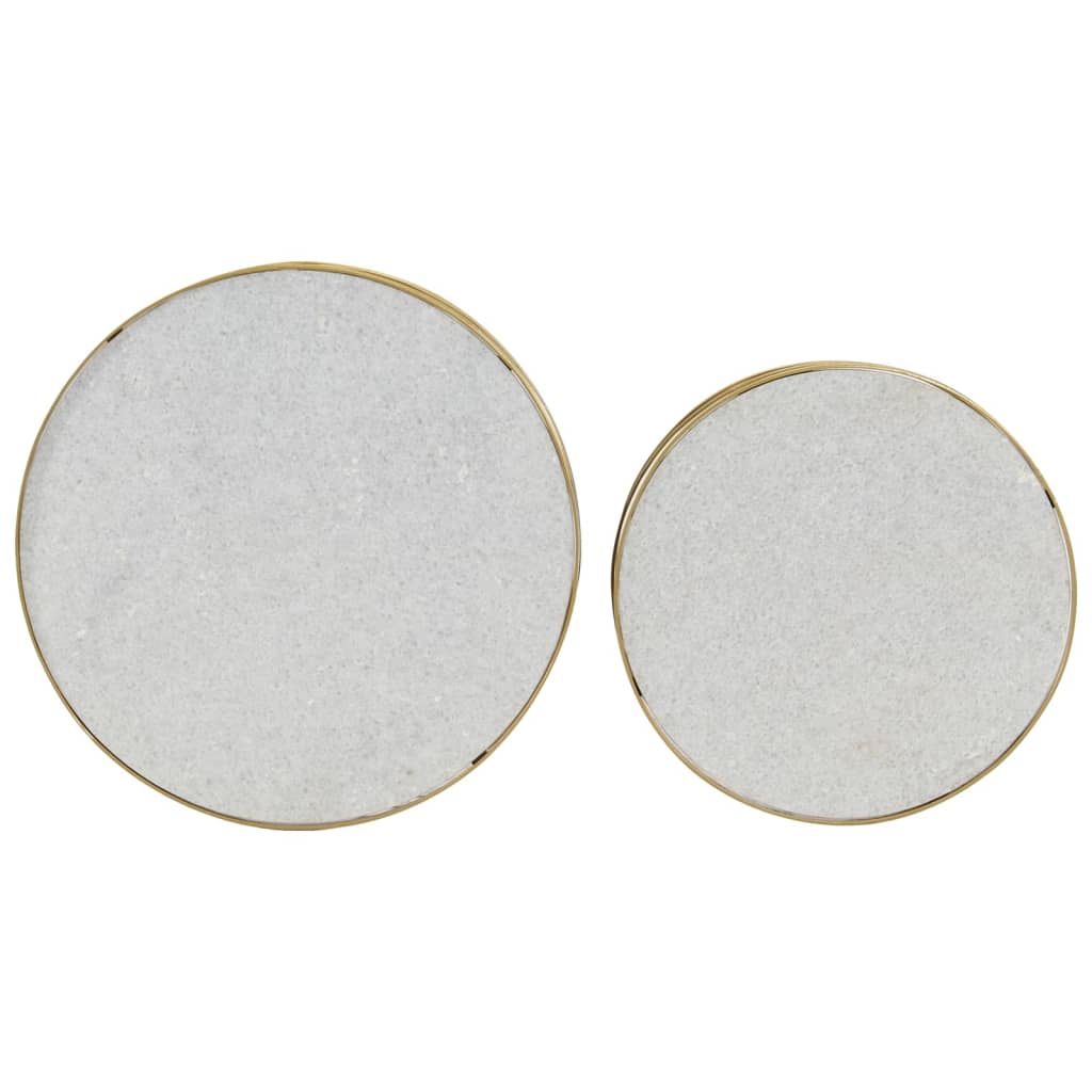 Set Tavolini da Salotto 2 pz Marmo Ottone e Bianco