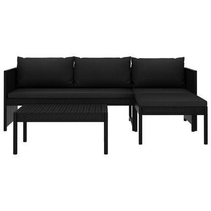 Set Divani da Giardino 3 pz con Cuscini in Polyrattan Nero