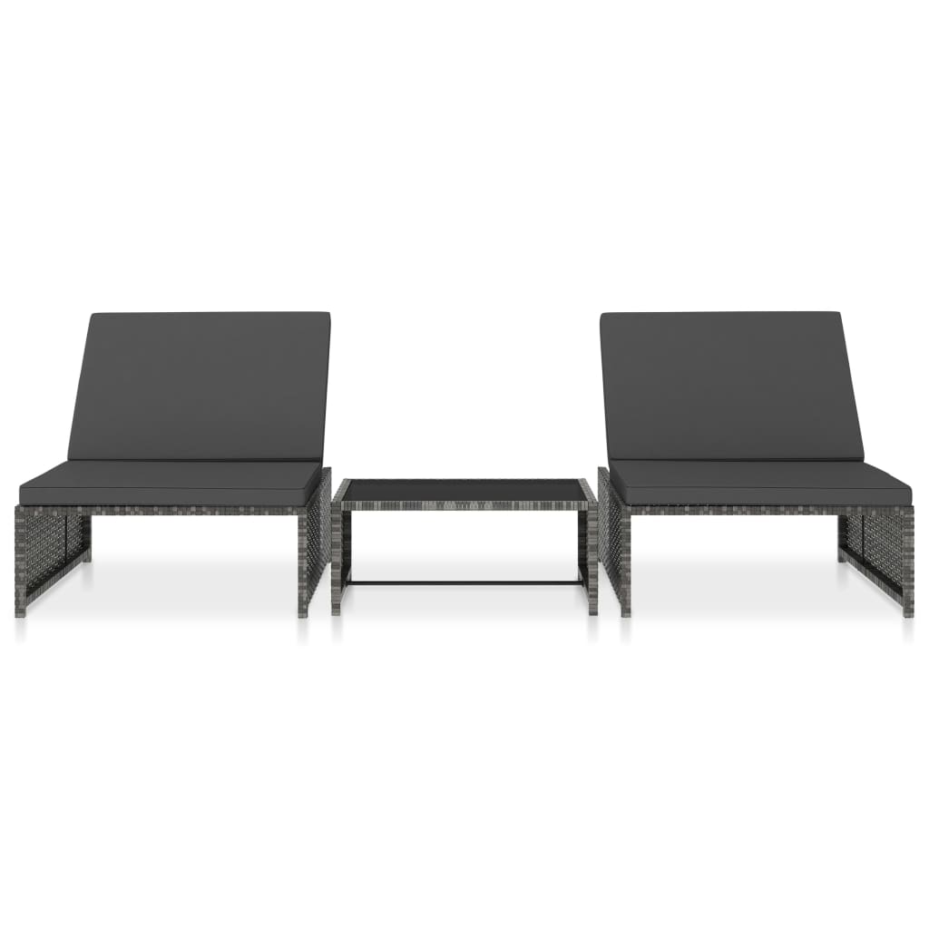 Lettini Prendisole 2 pz con Tavolo in Polyrattan Grigio