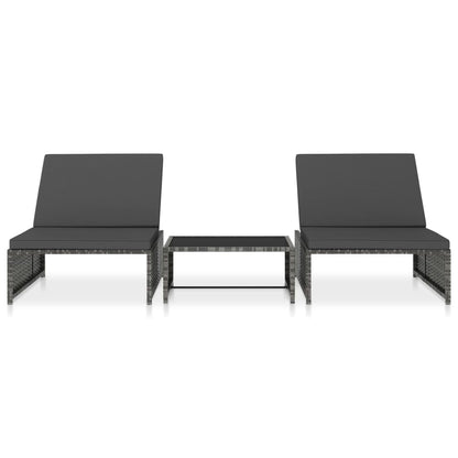 Lettini Prendisole 2 pz con Tavolo in Polyrattan Grigio