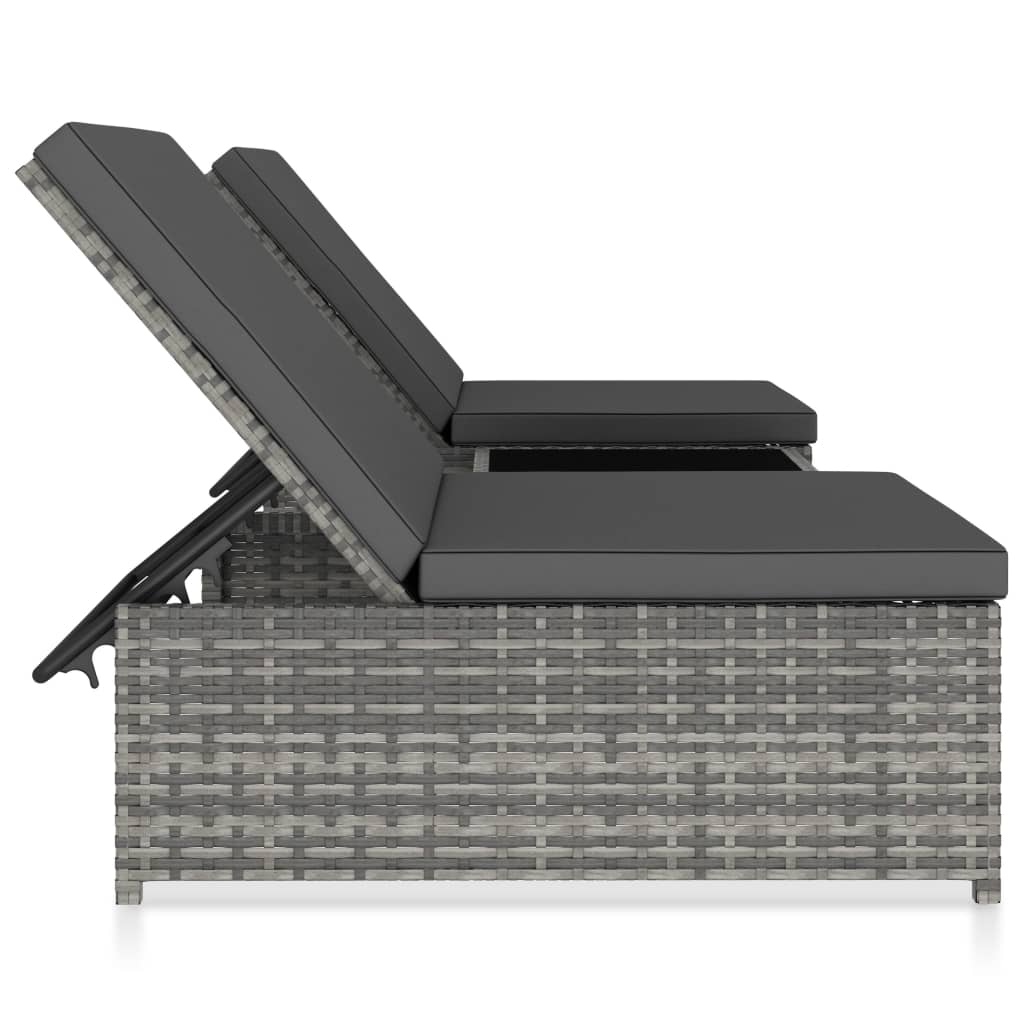Lettini Prendisole 2 pz con Tavolo in Polyrattan Grigio