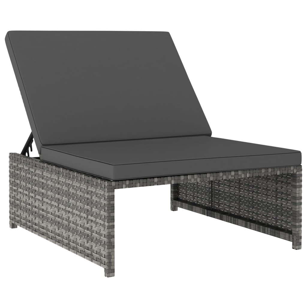 Lettini Prendisole 2 pz con Tavolo in Polyrattan Grigio
