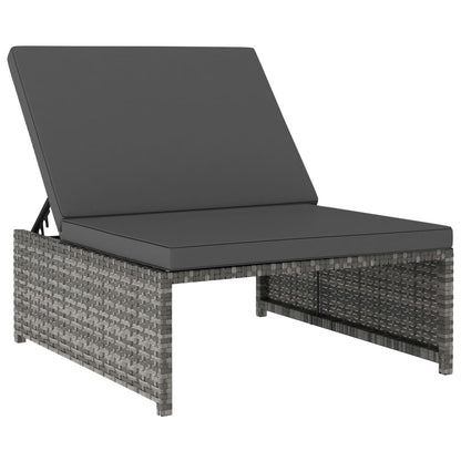 Lettini Prendisole 2 pz con Tavolo in Polyrattan Grigio