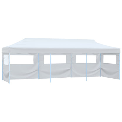 Tenda Pieghevole Pop-Up con 5 Pareti Laterali 3x9 m Bianca
