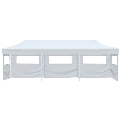 Tenda Pieghevole Pop-Up con 5 Pareti Laterali 3x9 m Bianca
