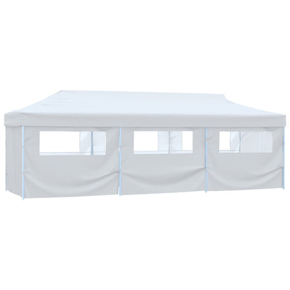 Tenda Pieghevole Pop-Up con 8 Pareti Laterali 3x9 m Bianca