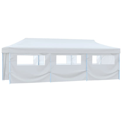 Tenda Pieghevole Pop-Up con 8 Pareti Laterali 3x9 m Bianca