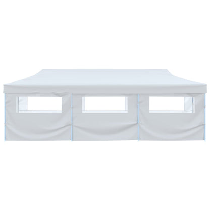 Tenda Pieghevole Pop-Up con 8 Pareti Laterali 3x9 m Bianca