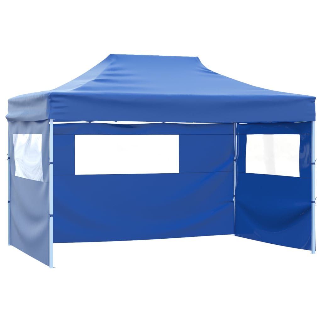 Gazebo Professionale Pieghevole con 3 Pareti 3x4m Acciaio Blu