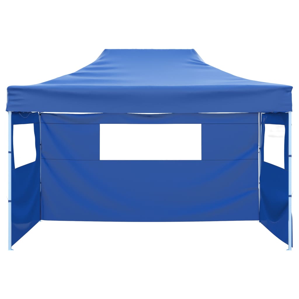 Gazebo Professionale Pieghevole con 3 Pareti 3x4m Acciaio Blu