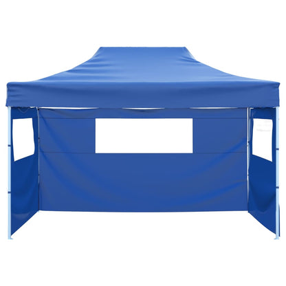 Gazebo Professionale Pieghevole con 3 Pareti 3x4m Acciaio Blu