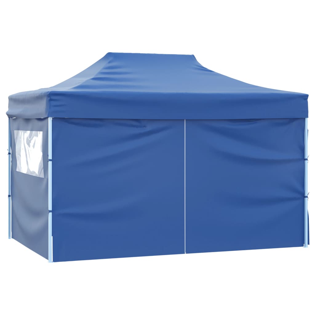Gazebo Professionale Pieghevole con 4 Pareti 3x4 m Acciaio Blu