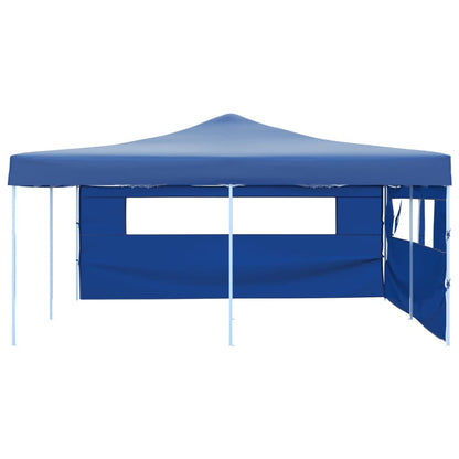 Gazebo Pieghevole con 2 Pareti 5x5 m Blu