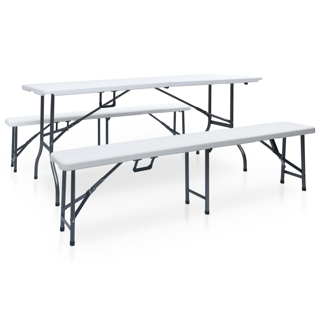 Tavolo Giardino Pieghevole 2 Panche 180cm Acciaio e HDPE Bianco