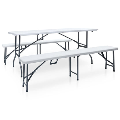 Tavolo Giardino Pieghevole 2 Panche 180cm Acciaio e HDPE Bianco