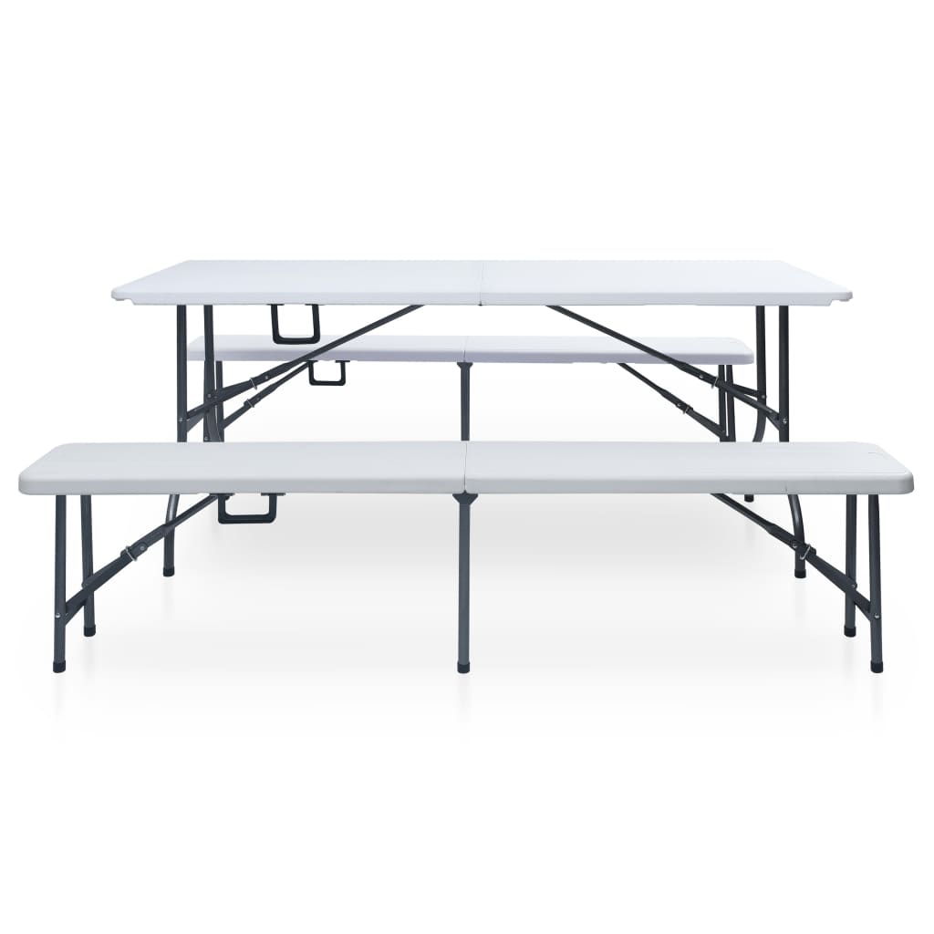 Tavolo Giardino Pieghevole 2 Panche 180cm Acciaio e HDPE Bianco