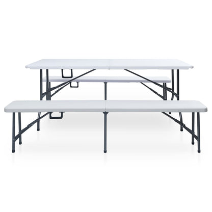 Tavolo Giardino Pieghevole 2 Panche 180cm Acciaio e HDPE Bianco