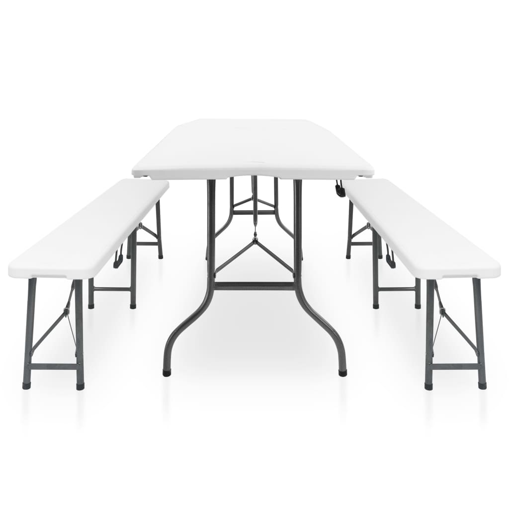 Tavolo Giardino Pieghevole 2 Panche 180cm Acciaio e HDPE Bianco