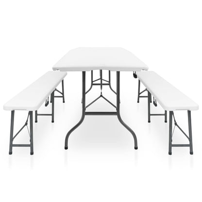 Tavolo Giardino Pieghevole 2 Panche 180cm Acciaio e HDPE Bianco