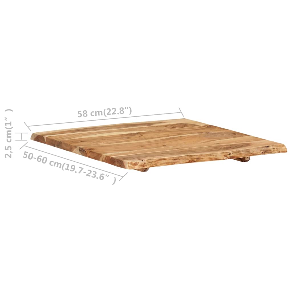 Piano del Tavolo in Legno Massello di Acacia 58x(50-60)x2,5 cm