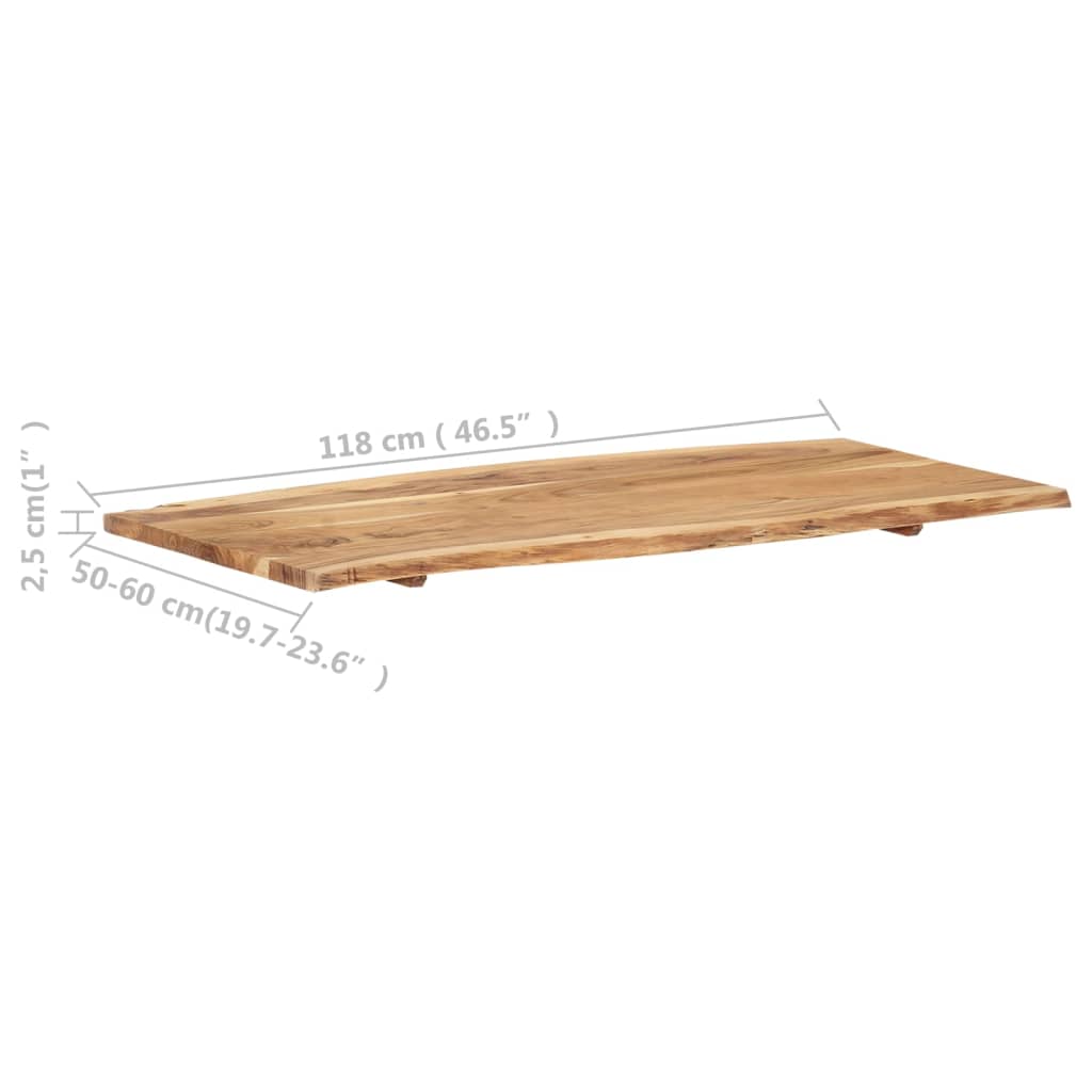 Piano del Tavolo in Legno Massello di Acacia 118x(50-60)x2,5 cm