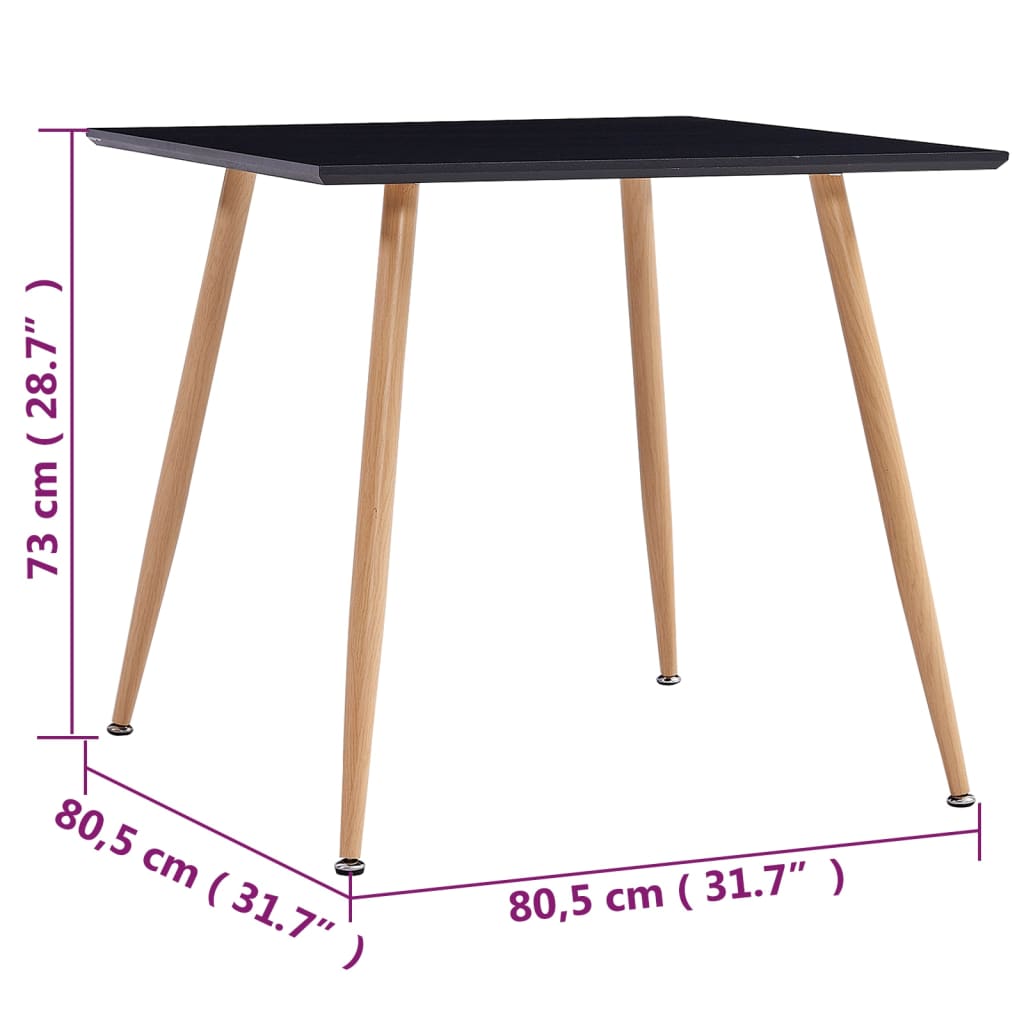 Tavolo da Pranzo Nero e Rovere 80,5x80,5x73 cm in MDF
