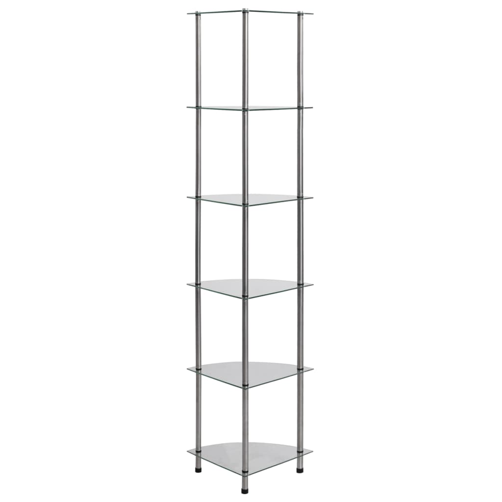 Scaffale a 6 Livelli Trasparente 30x30x160 cm Vetro Temperato