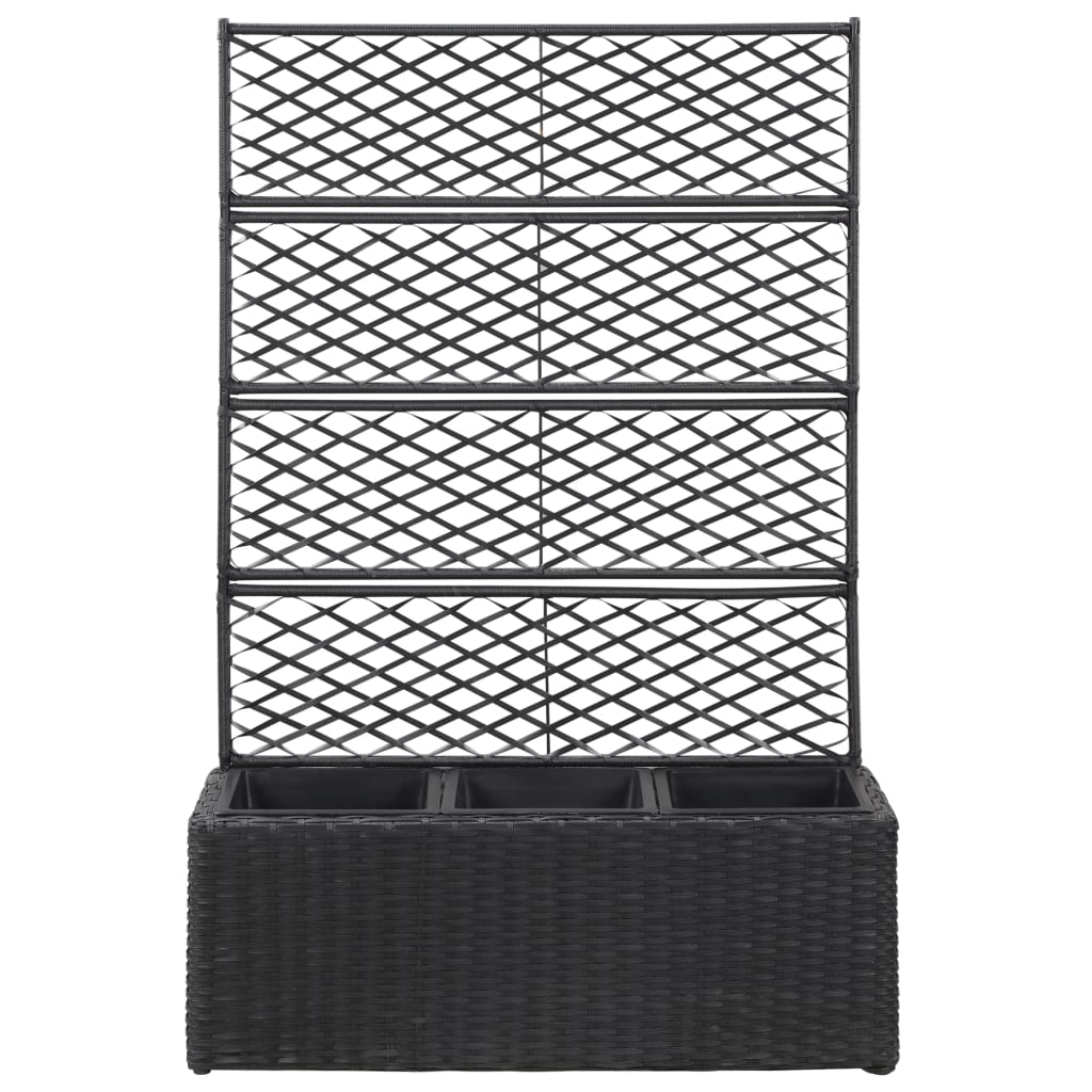 Letto Rialzato a Traliccio 3 Vasi 83x30x130 cm Polyrattan Nero