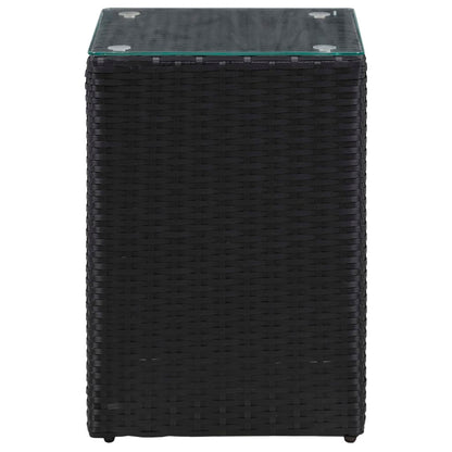 Tavolini Laterale 3 pz con Piano in Vetro Neri in Polyrattan