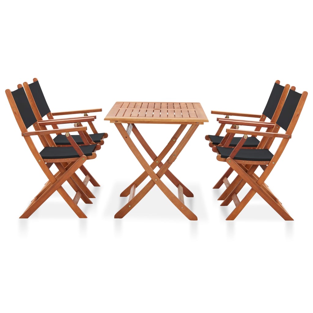 vidaXLSet da Pranzo da Esterno 5 pz Nero in Massello di Eucalipto