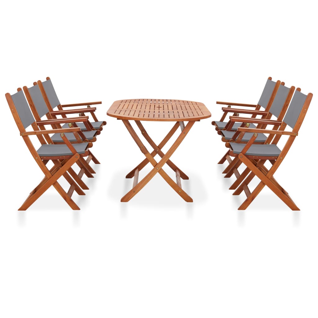 Set Pranzo da Giardino 7 pz Grigio Legno Eucalipto e Textilene