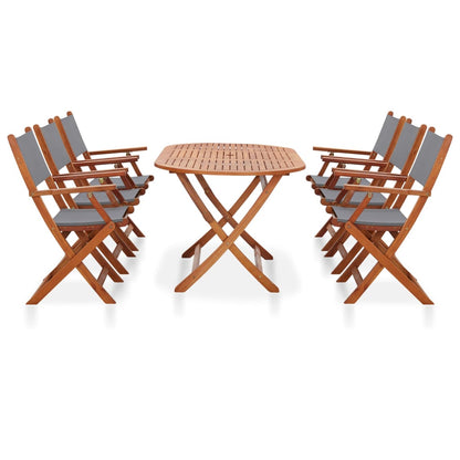 Set Pranzo da Giardino 7 pz Grigio Legno Eucalipto e Textilene