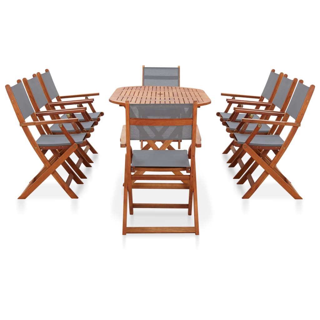 Set Pranzo da Giardino 9 pz Grigio Legno Eucalipto e Textilene