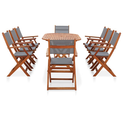 Set Pranzo da Giardino 9 pz Grigio Legno Eucalipto e Textilene