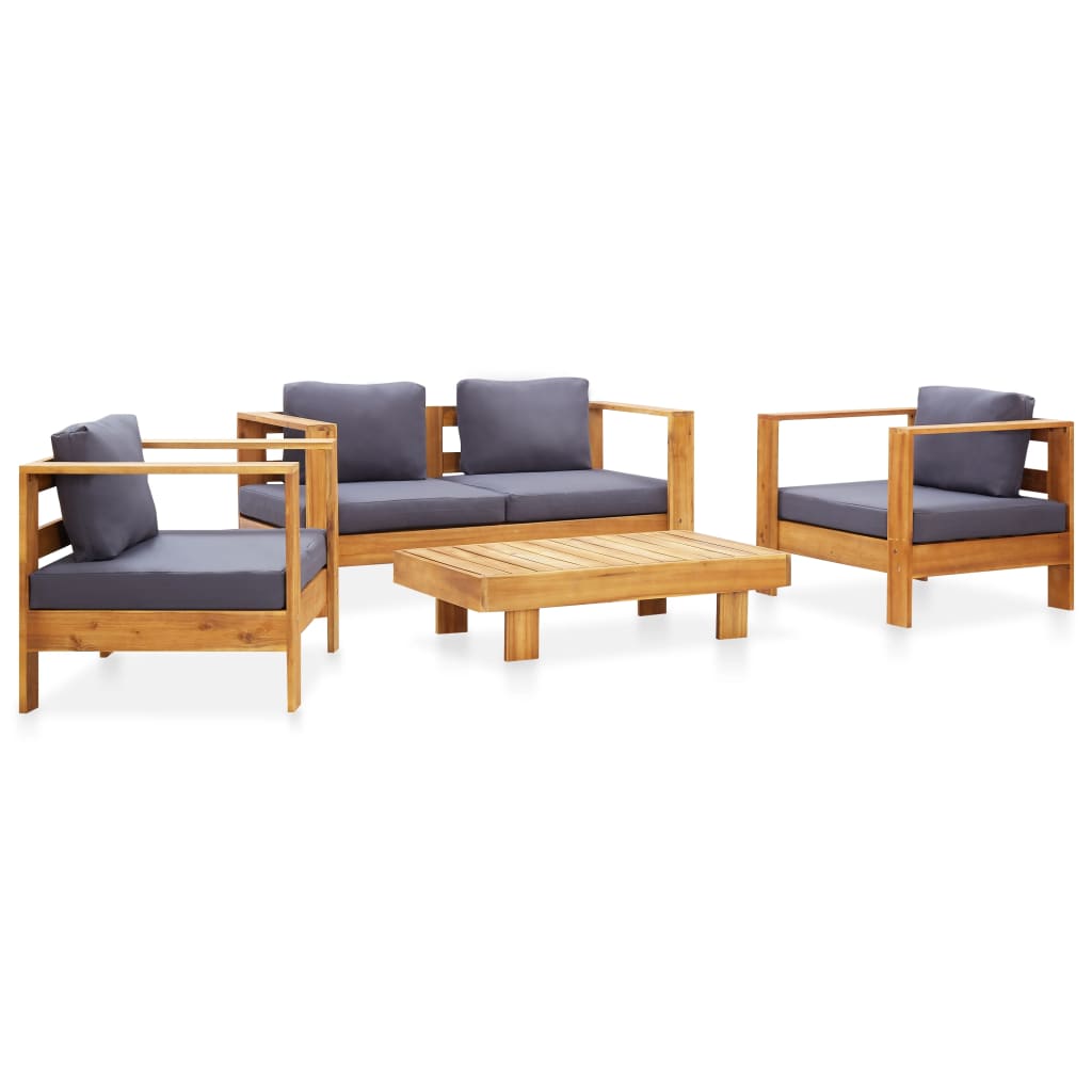 Set Divani da Giardino 4 pz con Cuscini Grigio Legno di Acacia