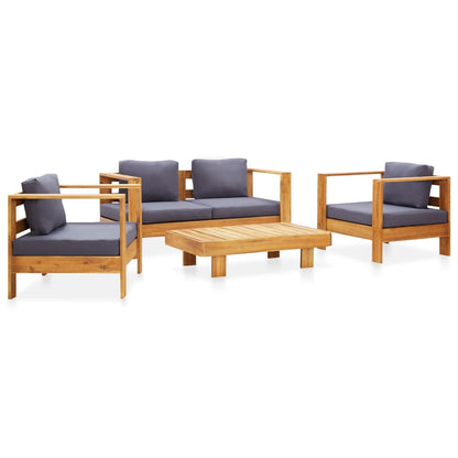 Set Divani da Giardino 4 pz con Cuscini Grigio Legno di Acacia
