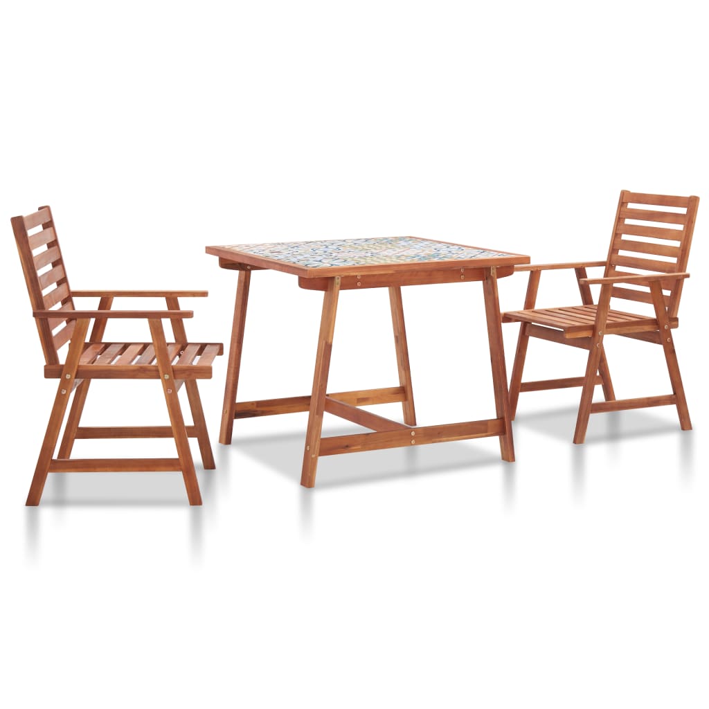 Set da Pranzo da Giardino 3 pz Piano a Mosaico e Legno Acacia