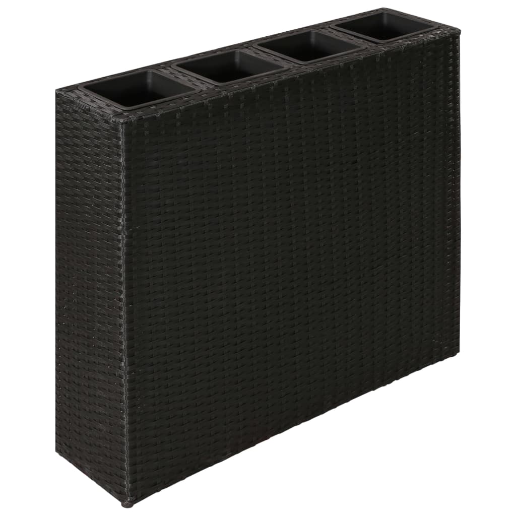 Letti Rialzati da Giardino con 4 Vasi 2 pz in Polyrattan Nero