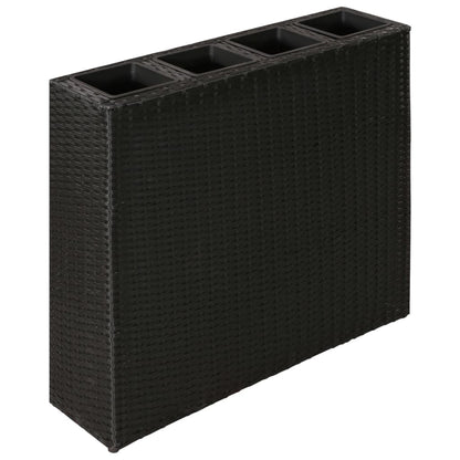 Letti Rialzati da Giardino con 4 Vasi 2 pz in Polyrattan Nero
