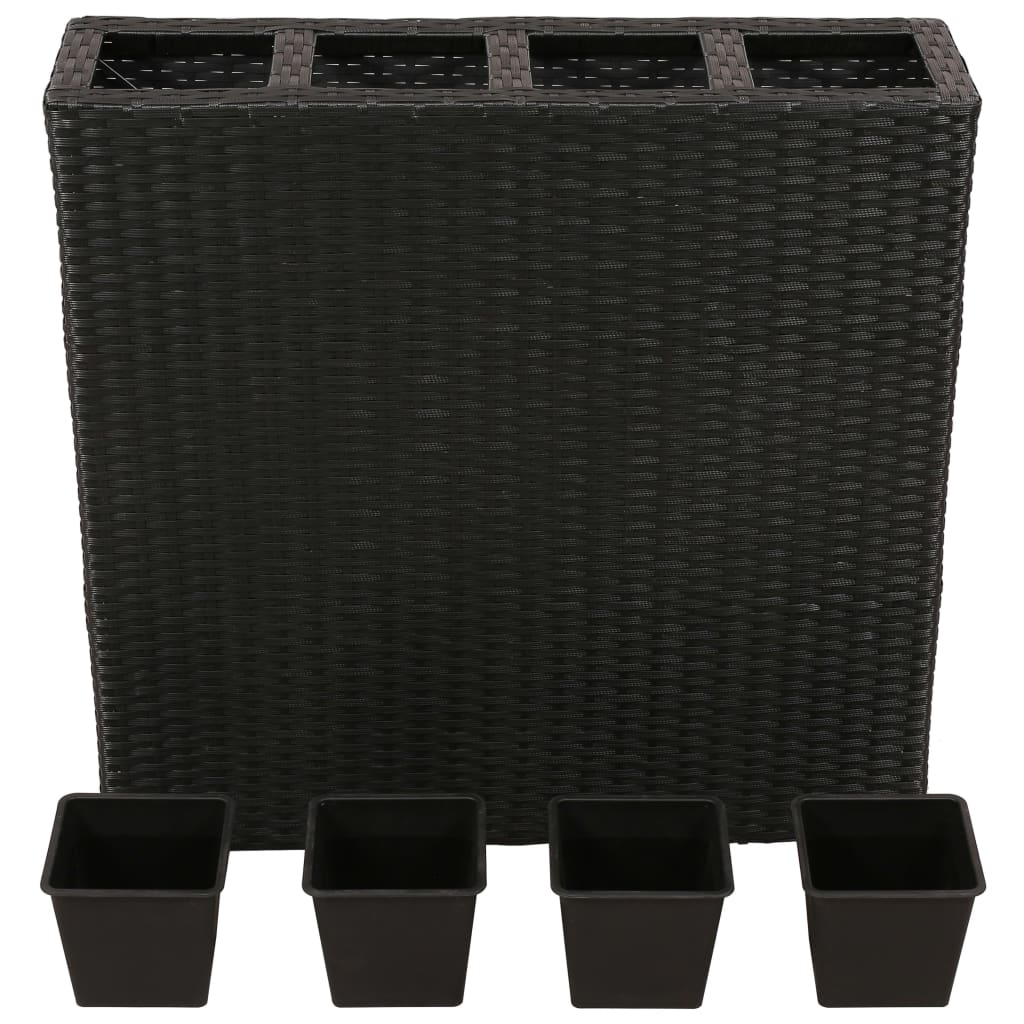 Letti Rialzati da Giardino con 4 Vasi 2 pz in Polyrattan Nero