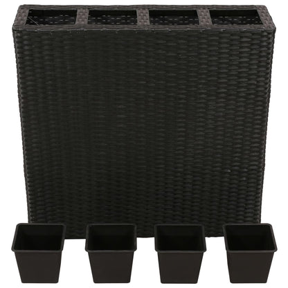 Letti Rialzati da Giardino con 4 Vasi 2 pz in Polyrattan Nero