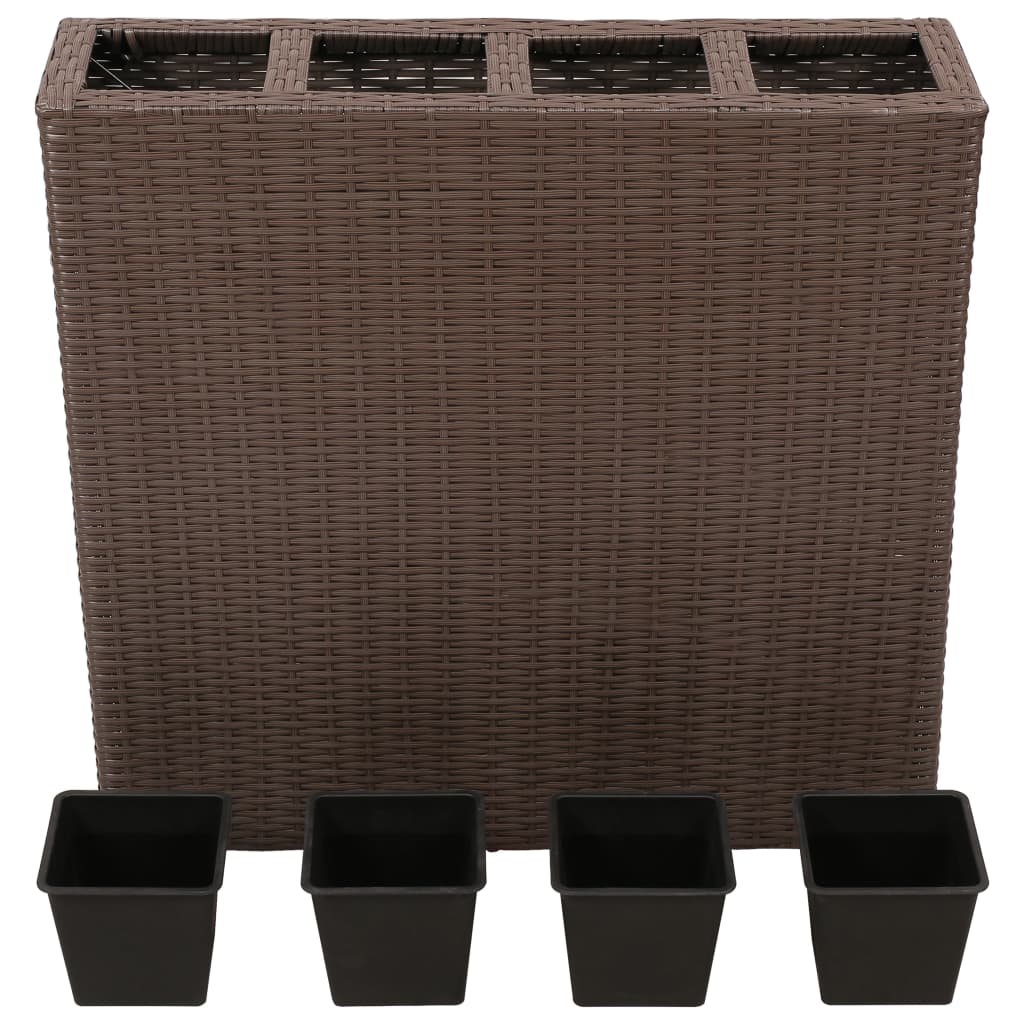 Letti Rialzati da Giardino con 4 Vasi 2 pz in Polyrattan Marrone