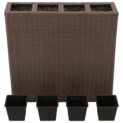 Letti Rialzati da Giardino con 4 Vasi 2 pz in Polyrattan Marrone