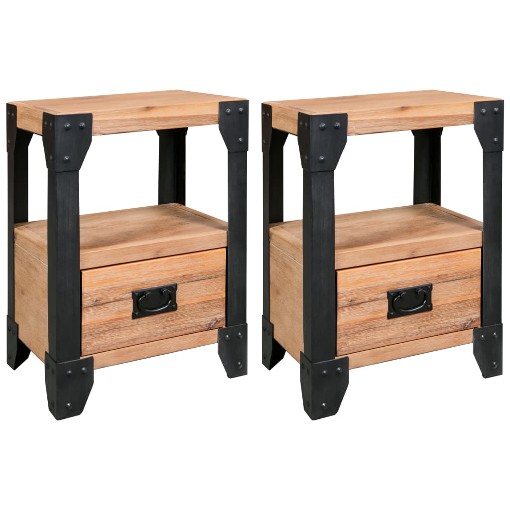 Comodini 2 pz Legno Massello di Acacia e Acciaio 40x30x54 cm