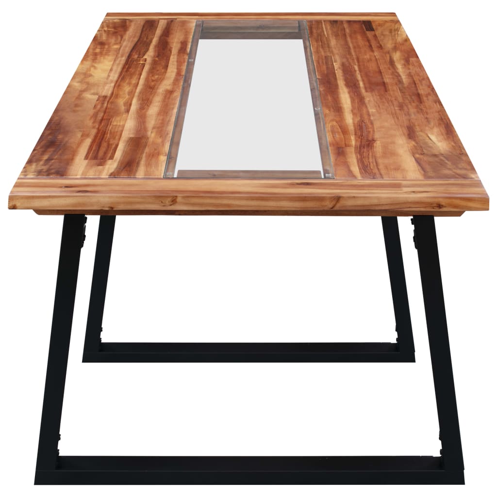 Tavolo da Pranzo 180x90x75 cm in Legno Massello Acacia e Vetro